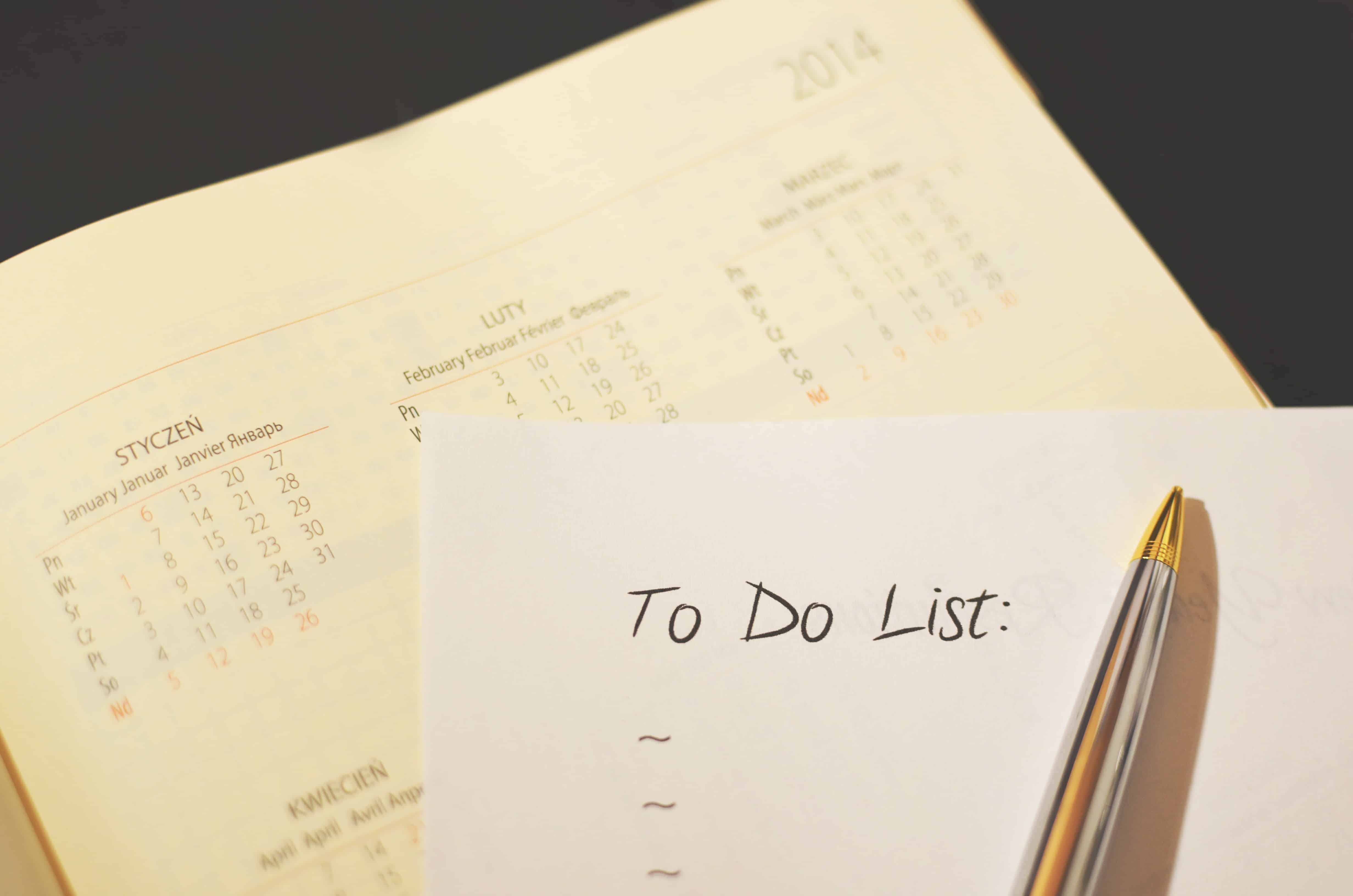 To Do List: Staying Organized productivity Organizing Your Daily Life: Daily Disciplines and Good Habits pen calendar to do checklist